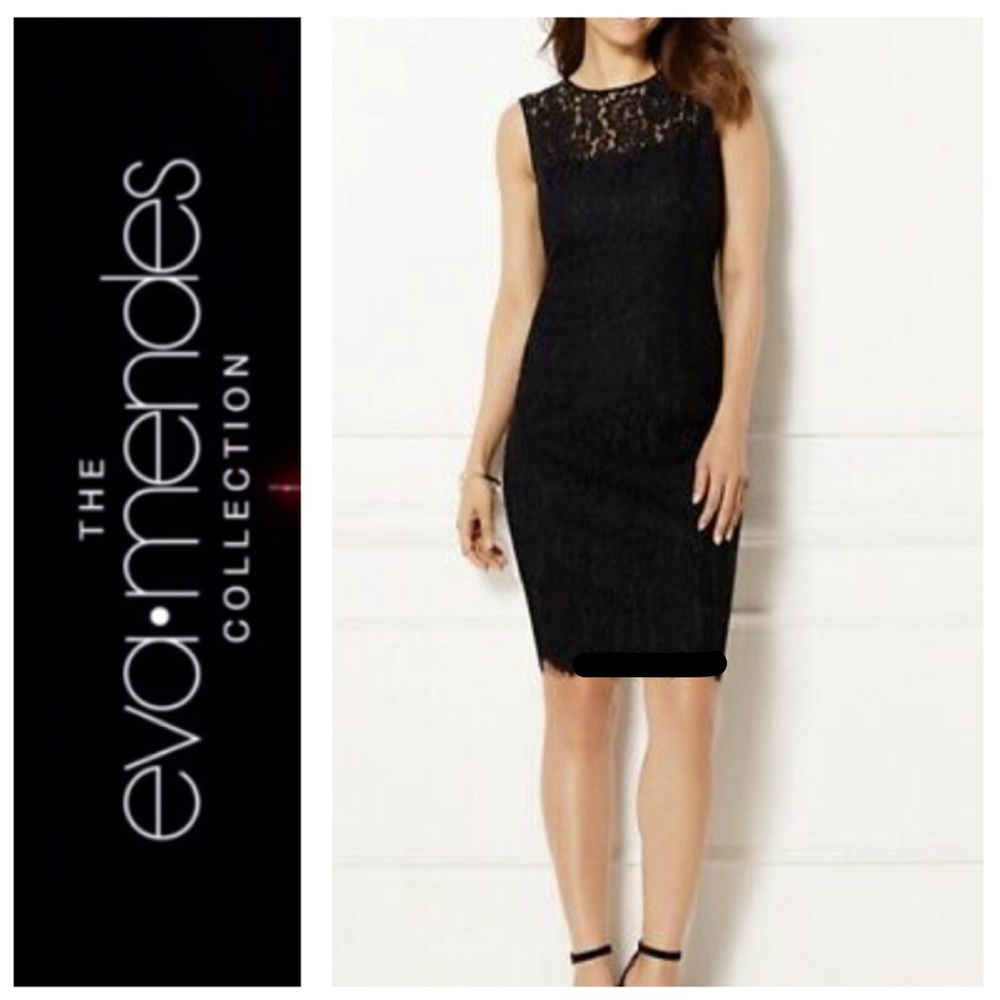NEW!  Eva Mendes bodycon lace inset sweater dress in black